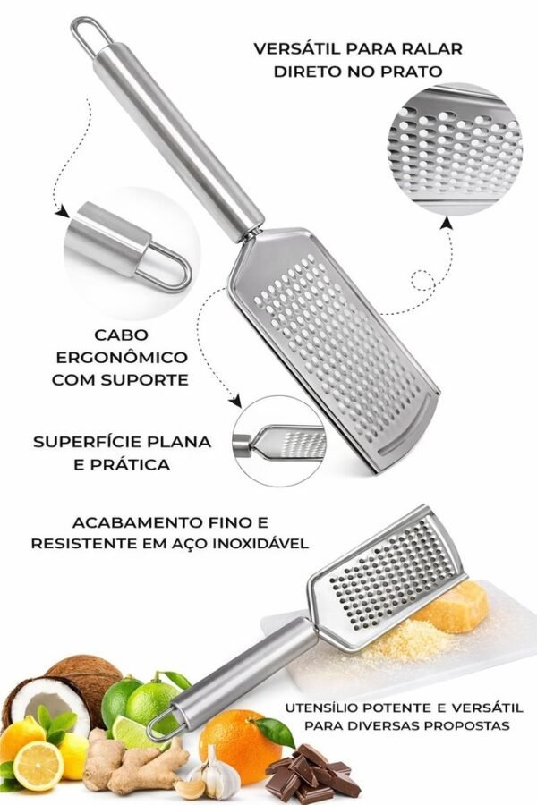 Ralador Inox 24cm Aço Inoxidável Manual Cozinha Queijo Legumes Resistente Durável