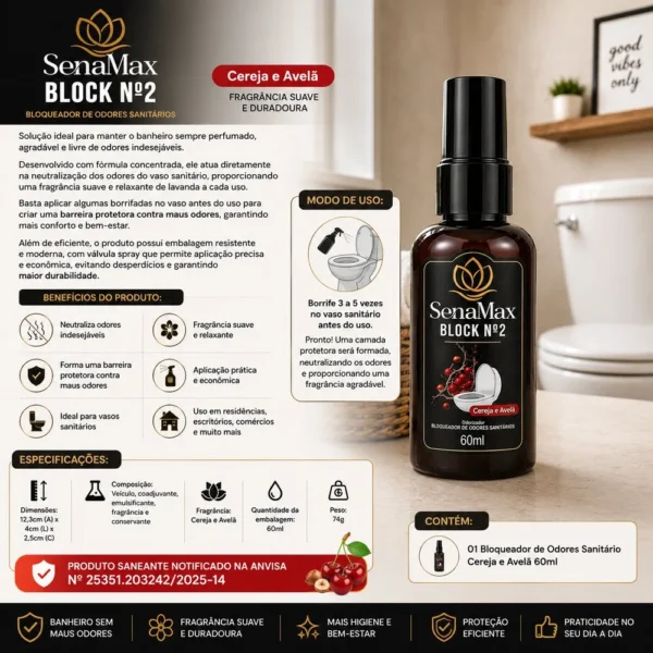 Bloqueador de Odores Sanitário Cereja e Avelã 60ml - 2