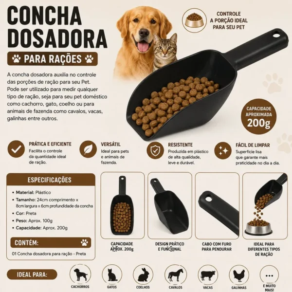 01402-3 Concha Dosadora para Rações Pegador Pá Preta - 3