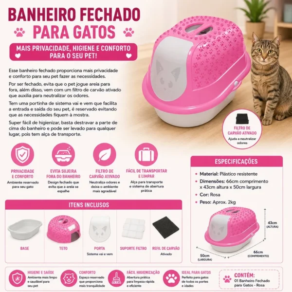 Caixa de Areia Banheiro Fechado para Gato Cat Toalete