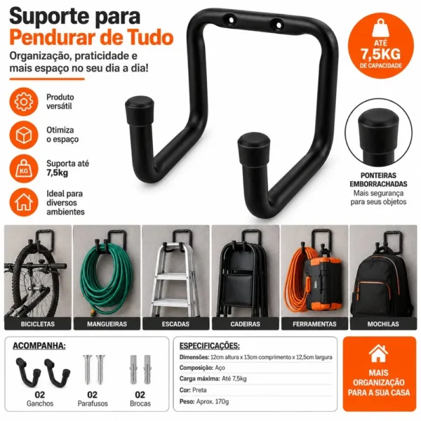 0332-max-1 Suporte Pendura Tudo Até 7,5kg - Preta