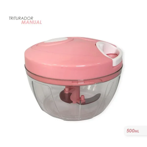 Processador De Alimentos Manual Triturador Com 3 Lâminas 500ml Rosa