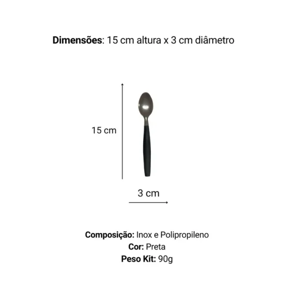 Kit 6 Colher de Chá Inox Linha Mato Grosso - Preta - 3