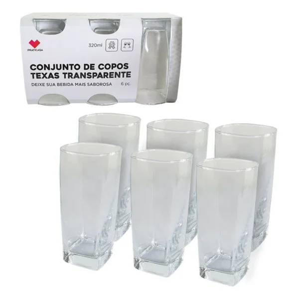 0478TP-4 Jogo 6 Copos Quadrado Texas Vidro 290ml - 4