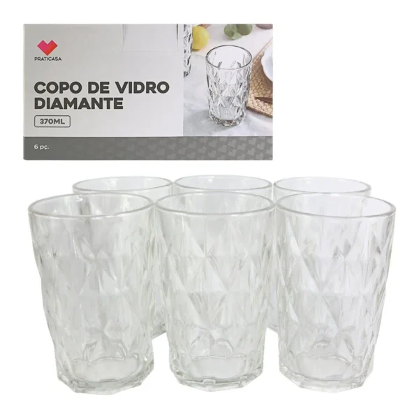 Conjunto 6 Copos de Vidro Diamante 370ml - 4