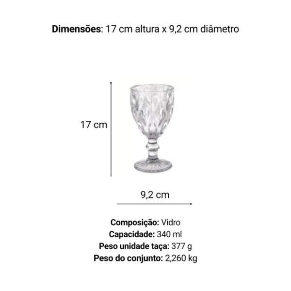 0550EG-5 Jogo de Taças de Vidro Diamante 340 ml com 6 peças - 5