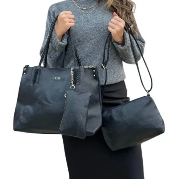 067-PR-1 Kit 3 Peças Bolsa Feminina Estilo Tote