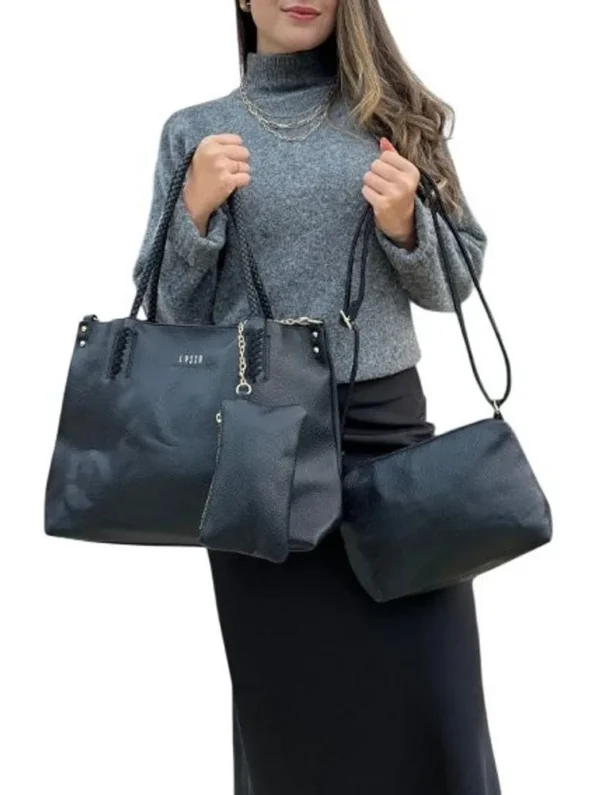 067-PR-1 Kit 3 Peças Bolsa Feminina Estilo Tote