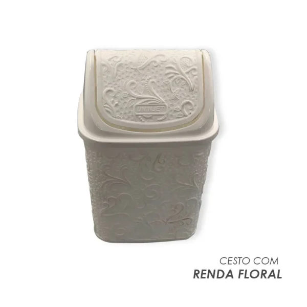Cesto de Lixo Basculante Renda Floral 4,5 litros Branco - 2