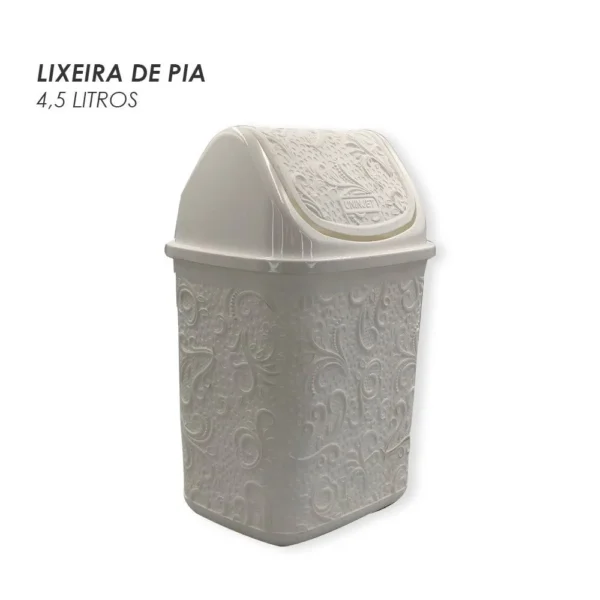 Cesto de Lixo Basculante Renda Floral 4,5 litros Branco - 3