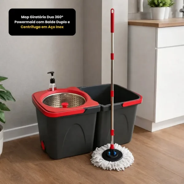 Mop Giratório Duo 360° Powermaid com Balde Duplo e Centrífuga em Aço Inox - 9