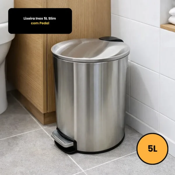 1.26052.02.1000-5 Lixeira Inox 5L Slim com Pedal - 5