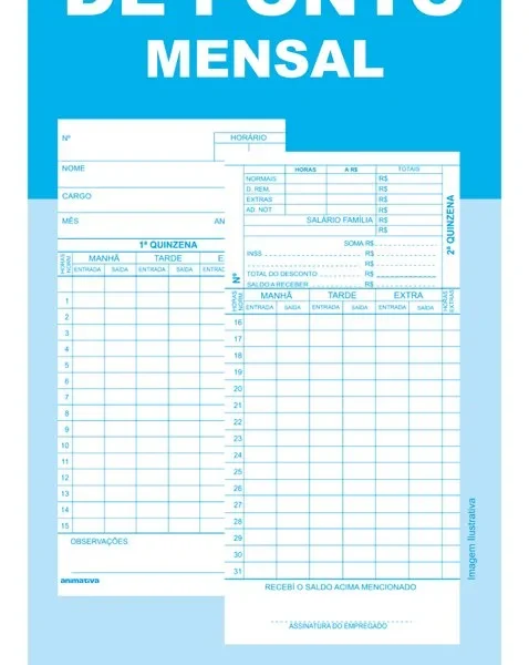 Cartão de Ponto Mensal 100 Folhas