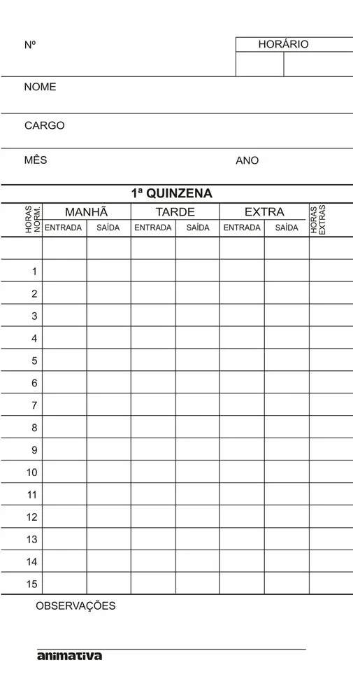 Cartão de Ponto Mensal 100 Folhas - 2