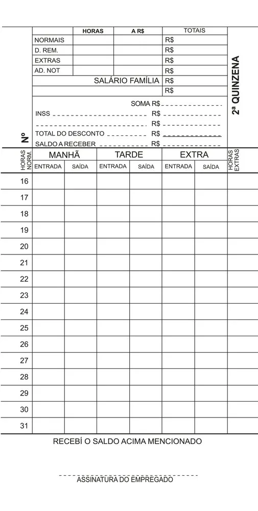 Cartão de Ponto Mensal 100 Folhas - 3