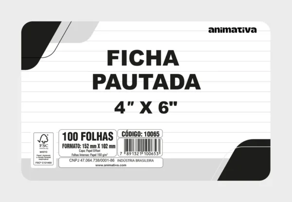 10065-1-1 Ficha Pautada 4'' x 6'' 100 Folhas