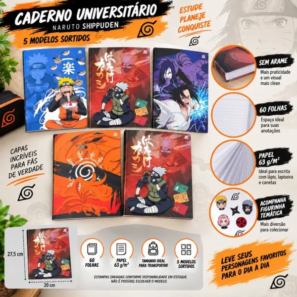 10458-3 Caderno Naruto Shippuden Sem Arame 60 Folhas com Figurinha - 3
