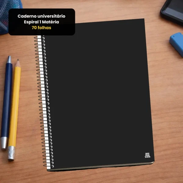 Caderno Universitário 1 Matéria com 70 Folhas - Preta - 2