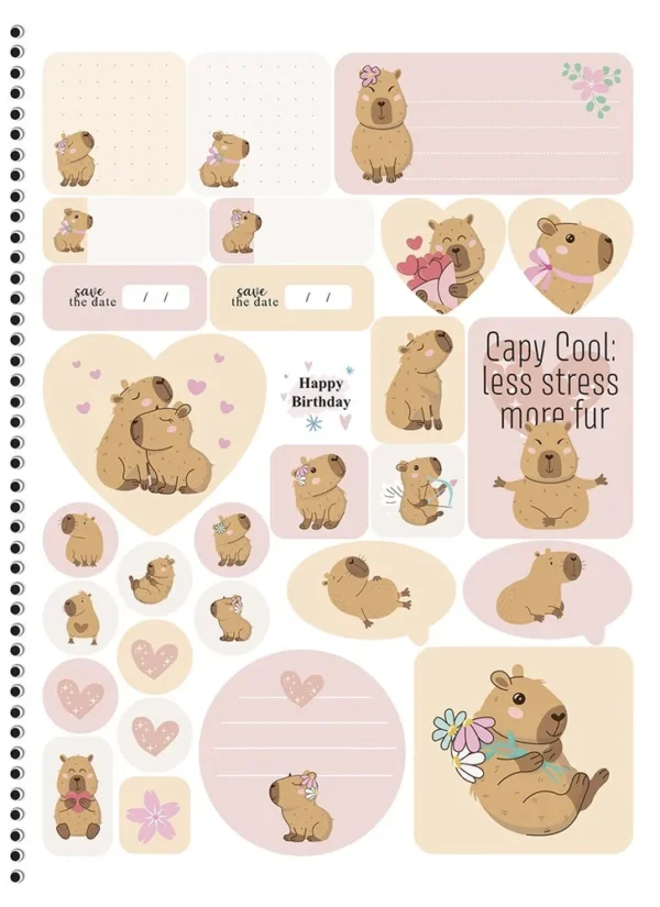11007-1 Caderno universitário Espiral 1 matéria Capivara com 80 Folhas - Sortido