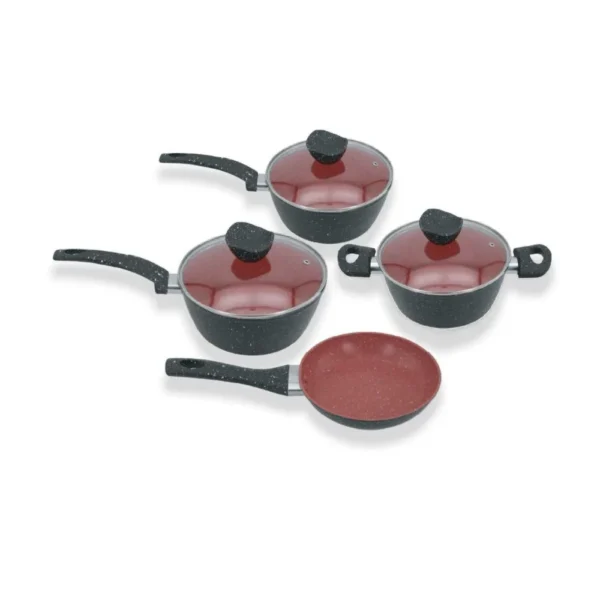 112024-1 Conjunto Panelas Antiaderente com Tampa de Vidro 04 peças - Preto e Vermelho