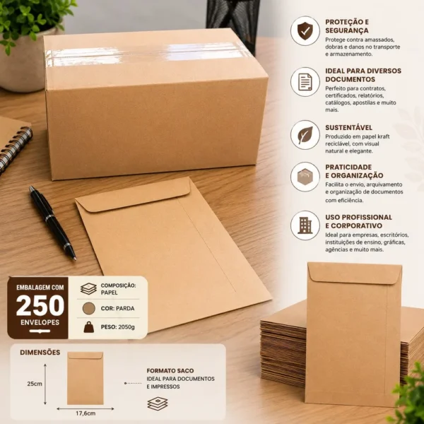 Caixa 250 Envelopes 176x250 - Parda