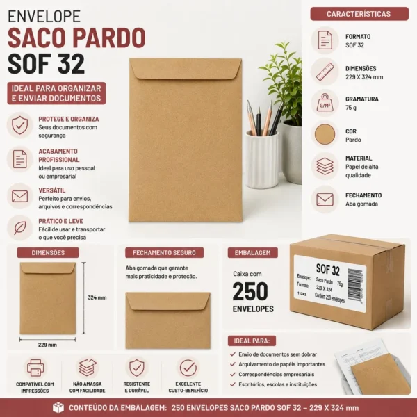 11226-2 Caixa com 250 Envelopes 229x324 - Pardo - 2
