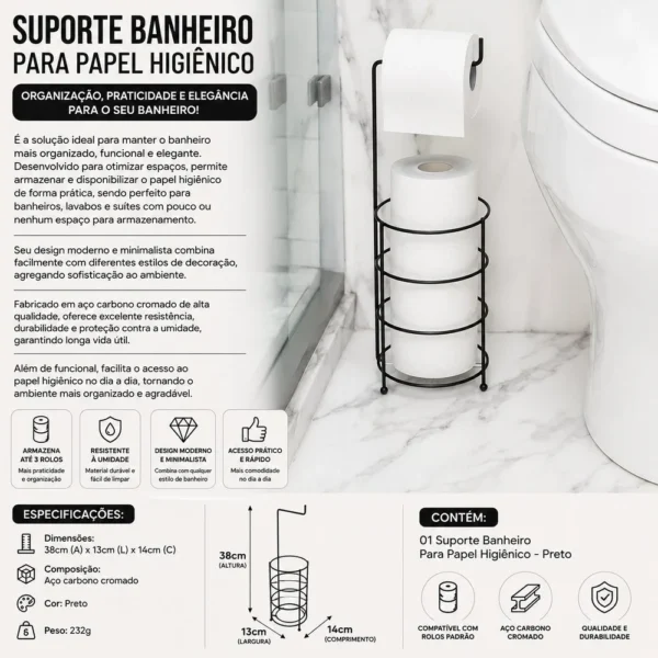 1406bl-4 Suporte Banheiro Para Papel Higiênico - Preto - 4