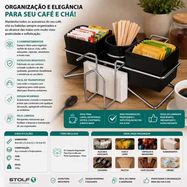 Conjunto Organizador Para Chá e Café com Porta