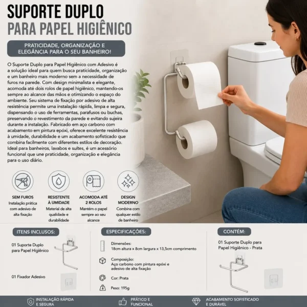 Suporte Banheiro Para Papel Higiênico - Prata - 3