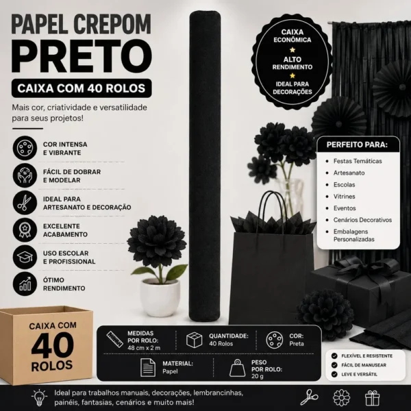 Caixa 40 Rolos Papel Crepom