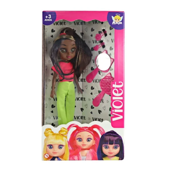2406-5 Boneca Violet Negra 30cm com Acessórios como Pente Espelho e Prendedores de Cabelo - 5