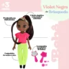 2406-7 Boneca Violet Negra 30cm com Acessórios como Pente Espelho e Prendedores de Cabelo - 7