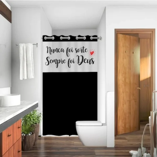 Cortina de Box Estampada com Frase Deus PVC com Ilhós