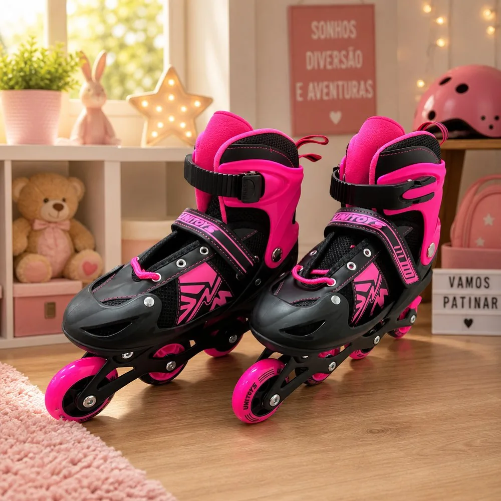 Patins Inline Ajustável Brinquedo Rodinhas Rosa