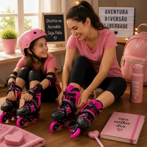 Patins Inline Ajustável Brinquedo Rodinhas Rosa