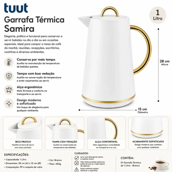 Garrafa Térmica de1 Litro - Branca - 4