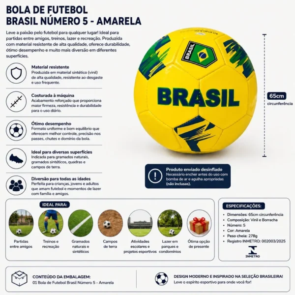 300232-1 Bola de Futebol Brasil Número 5 - Amarela
