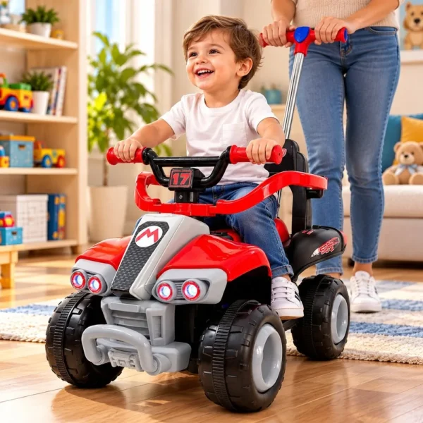 3007-5 Quadriciclo Elétrico Brinquedo Infantil Com Empurrador Passeio Infantil - Vermelho