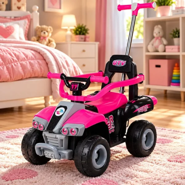 3008-1 Quadriciclo Elétrico Brinquedo Infantil Com Empurrador Passeio Infantil - Rosa