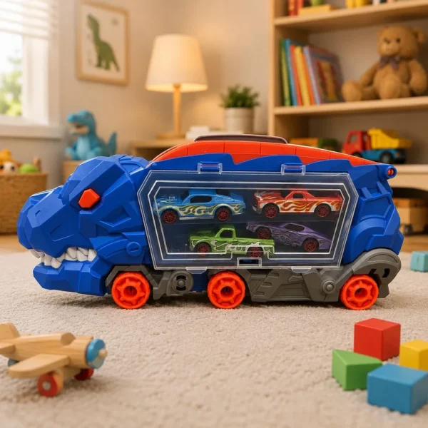 303394-3 Caminhão Tiranossauro Rex com Rampa e 04 Carrinhos - Azul - 3