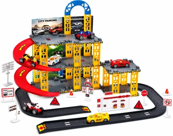 303400-1 Pista de Corrida Infantil com Garagem e 4 Carrinhos