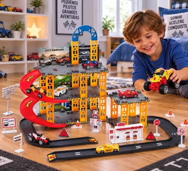 303400-2 Pista de Corrida Infantil com Garagem e 4 Carrinhos - 2