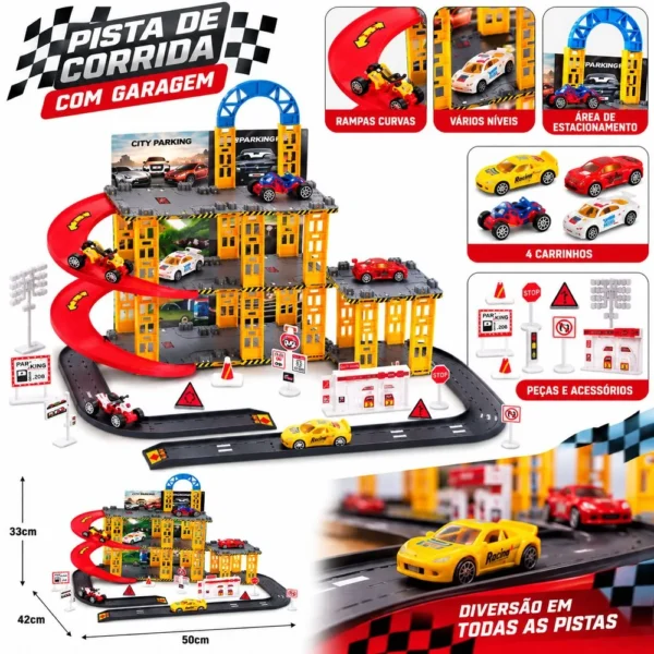 303400-4 Pista de Corrida Infantil com Garagem e 4 Carrinhos - 4