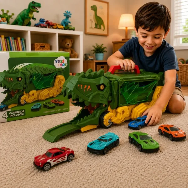 Caminhão Dinossauro com 3 Mini Carrinhos - Verde - 2