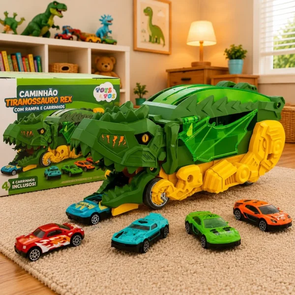 303448-3 Caminhão Dinossauro com 3 Mini Carrinhos - Verde - 3