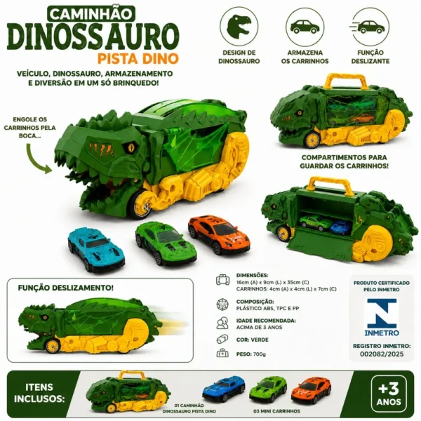 303448-4 Caminhão Dinossauro com 3 Mini Carrinhos - Verde - 4