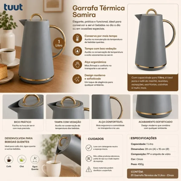 Garrafa Térmica de 1 Litro - Cinza - 4