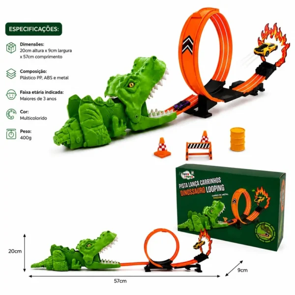 309822-4 Kit Pista Lança Carrinhos Dinossauro Looping com Carrinho de Metal - 4