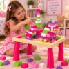 310156-2 Mesa Didática Infantil com 100 Peças Blocos de Montar e Figurinhas - Rosa - 2