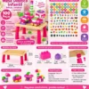 310156-4 Mesa Didática Infantil com 100 Peças Blocos de Montar e Figurinhas - Rosa - 4